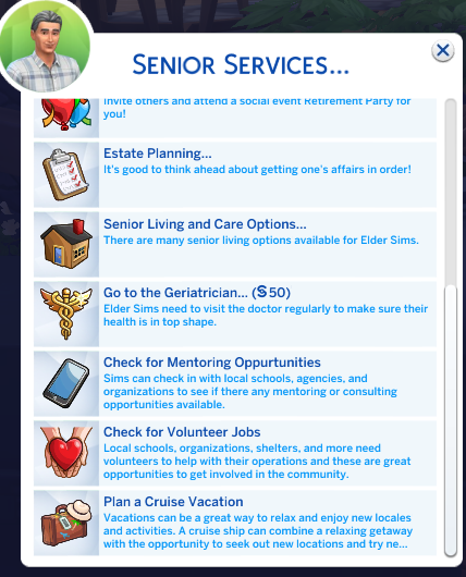 adeepindigo's tweet image. 👴Golden Years Elder Mod👵
6⃣ new elder aspirations
1⃣8⃣ Hobbies and activities
1⃣5⃣ Elder specific wants
8⃣ Volunteer jobs
4⃣ Senior living options
📒Estate planning
🤝Consulting/Mentoring
🛳️Cruise vacations
🏛️Senior center venue
⚕️Geriatric health care

⏲️Public release Jan 30