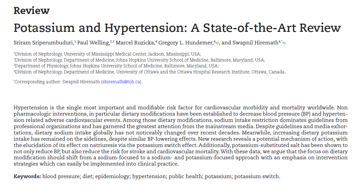our attempt at shifting the focus from sodium to potassium in hypertension review in the @amjhypertension, lead by @sriperumbuduris with help from @PAWellingMD and others now with a free link (not sure how long it will work) academic.oup.com/ajh/article/37…