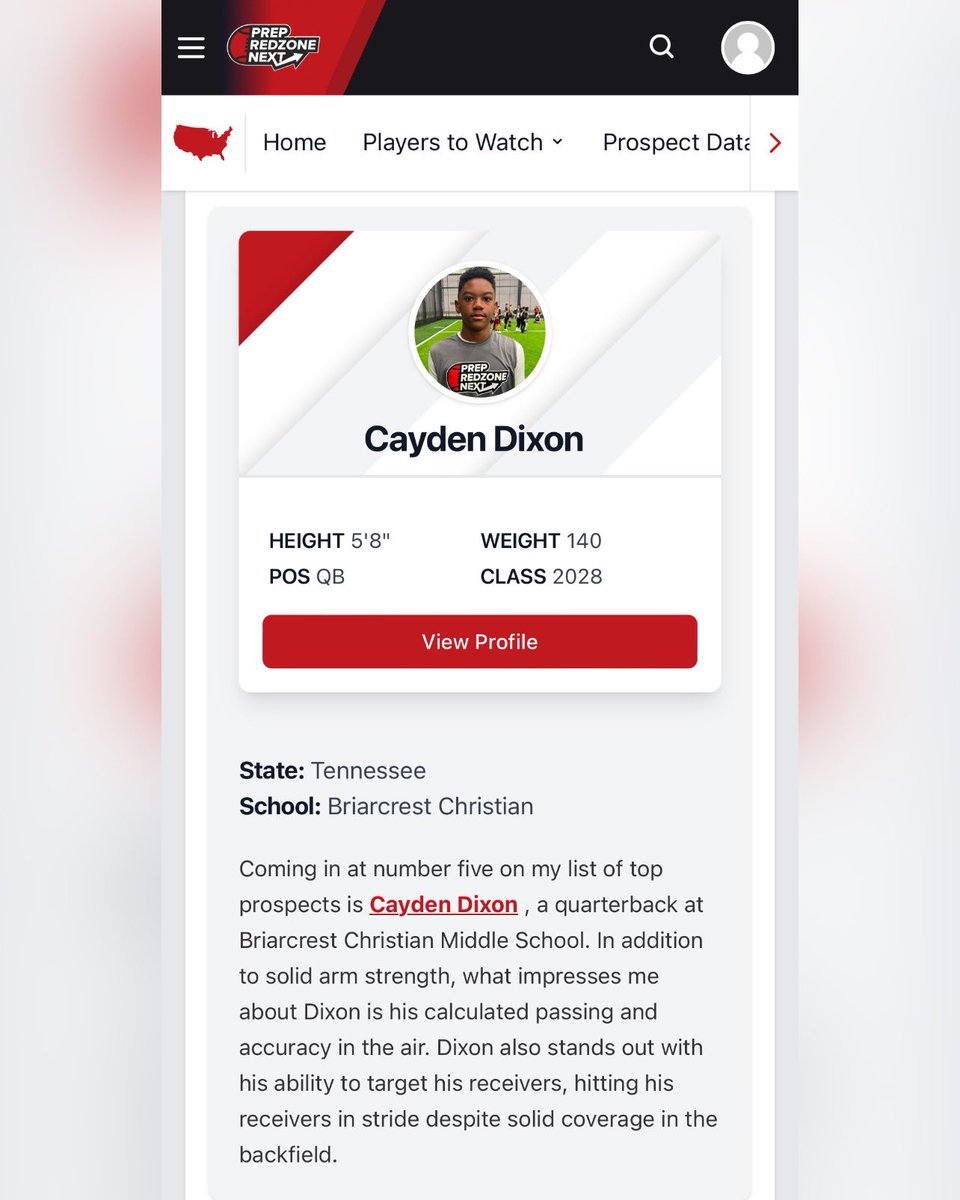 CaydenDixon8's tweet image. Thanks @PrepRedzoneNext for the write up. I will keep grinding! #keepworking #agtg #qbhitlist