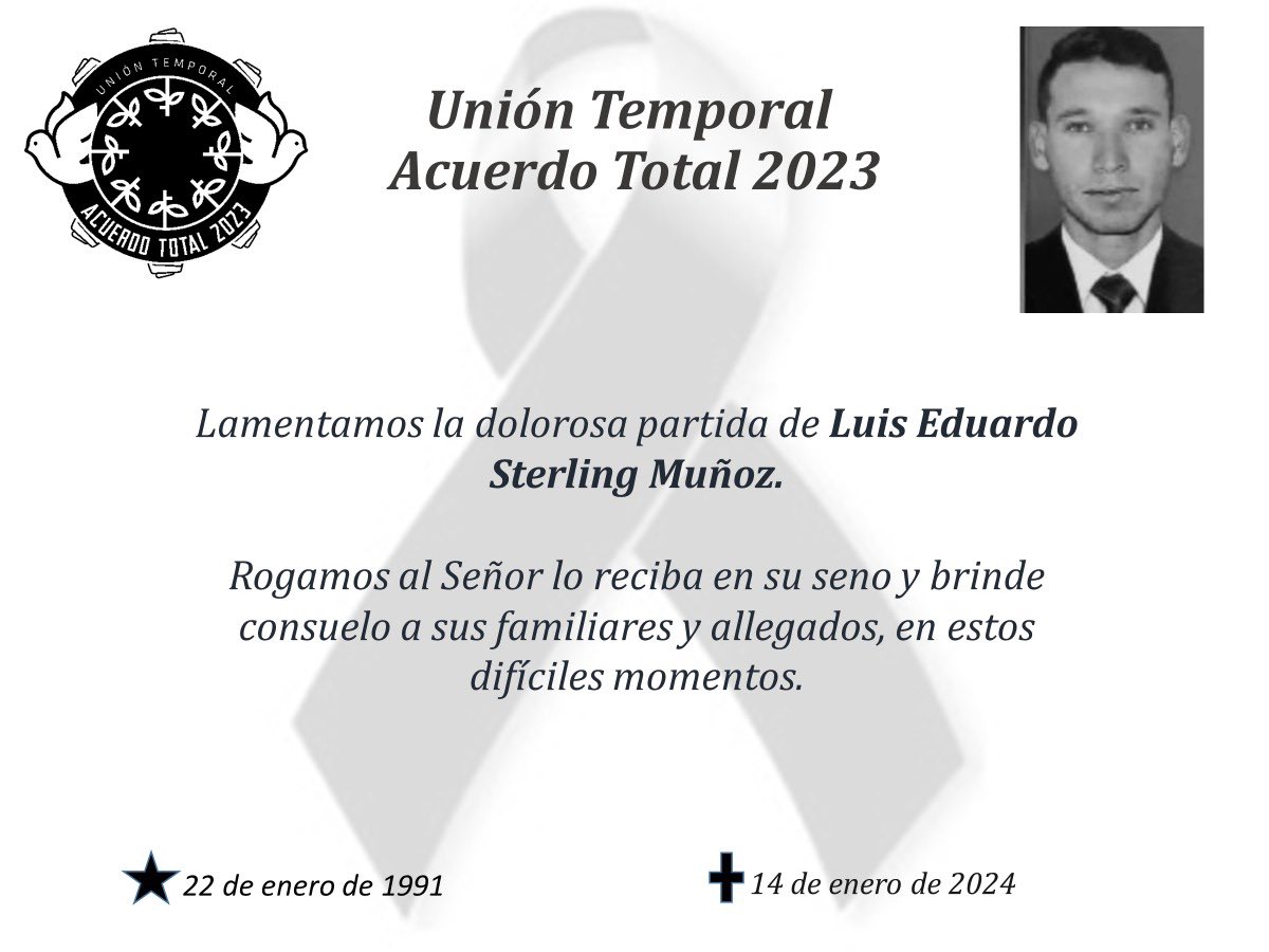 Nos solidarizamos con la familia de Yilber Silva Osorio Q.E.P.D. y Luis Eduardo Sterling Muñoz Q.E.P.D., oramos por su eterno descanso; rechazamos los actos violentos contra quienes protegen la vida  de los firmantes del acuerdo de PAZ con las FARC.
