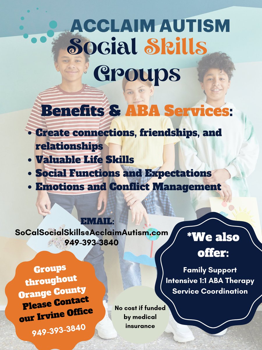 JOIN OUR SOCIAL SKILLS GROUP! Here at Acclaim Autism we offer Socials Skills Group for all age ranges alongside our ABA services at our various locations. If you're interested and in the Orange County area CLICK THE LINK BELOW! #acclaimautism #social #fun loom.ly/-ugugzM