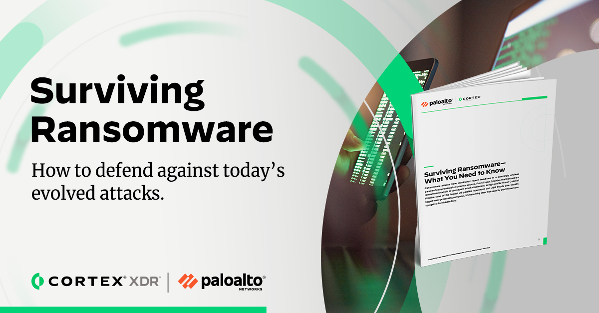 SLInternatl's tweet photo. Ransomware attacks continue to dominate headlines, and they’re constantly becoming more sophisticated. Get the answers you need to protect your business and prevent ransomware in “Surviving Ransomware: What You Need to Know.” #SecuredByPANW https://t.co/3k6vUdZ6kJ https://t.co/8RWZ02fJeh