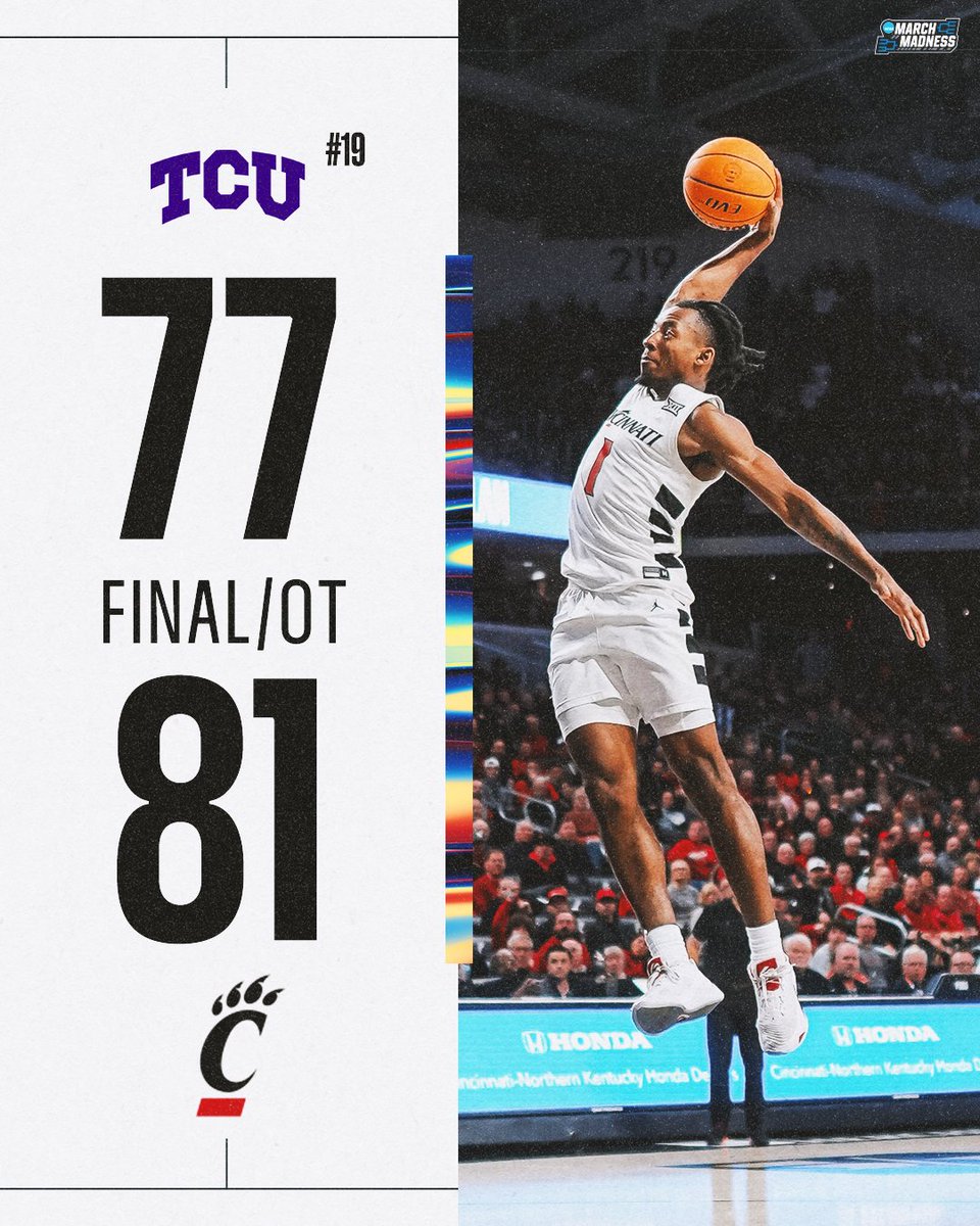 CINCINNATI OUTLASTS NO. 19 TCU 😨

The Bearcats protect home court in an overtime BATTLE ⚔️
