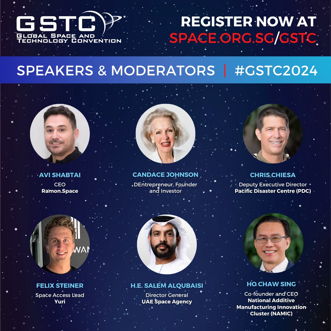 SingaporeSpace's tweet photo. Hear from some of the brightest minds in the industry on the 15th and 16th of February. Tag your fellow space enthusiasts, and let's make #GSTC2024 an unforgettable space event of the year! Secure your spot if you have not done so – https://t.co/LUJHgdZ294 https://t.co/UmQsA5YlVT