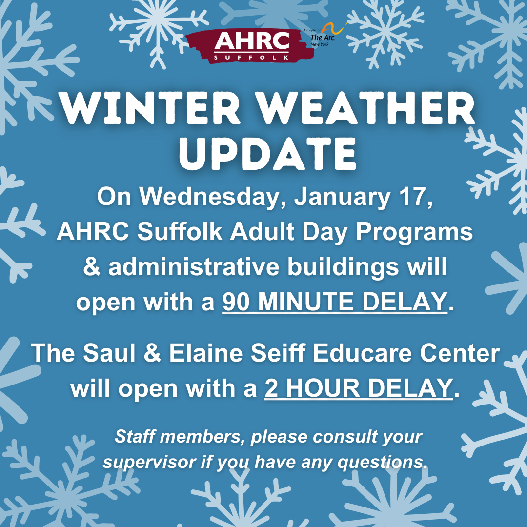 peoplesarc's tweet photo. ‼️ On Wednesday, January 17, 2023, AHRC Suffolk Adult Day Programs &amp; administrative buildings will open with a 90 MINUTE DELAY.
✏️ The Saul &amp; Elaine Seiff Educare Center will open with a 2 HOUR DELAY.
‼️ Staff members, please consult your supervisor if you have any questions. https://t.co/N7mOLepQ0F
