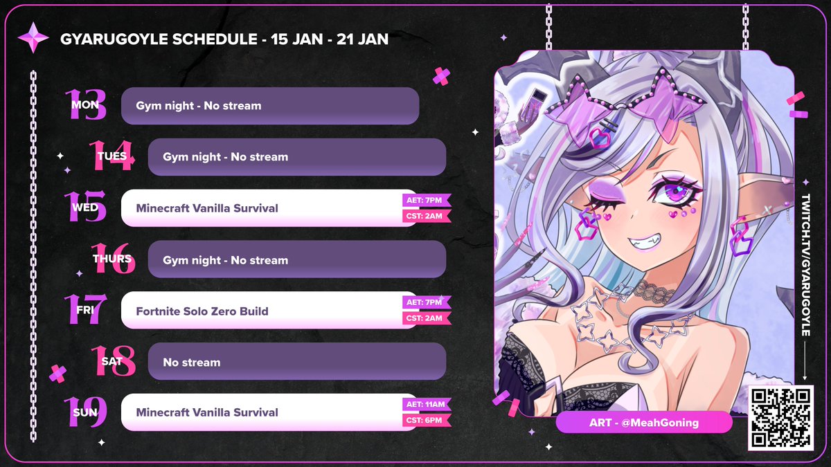 gyarugoyle's tweet photo. I'm extremely late with this weeks schedule but please join me in a few hours for some Minecwaff!! 😍
🎨 : #meahgoning
#vtuber #envtuber https://t.co/DrKROHfrsL