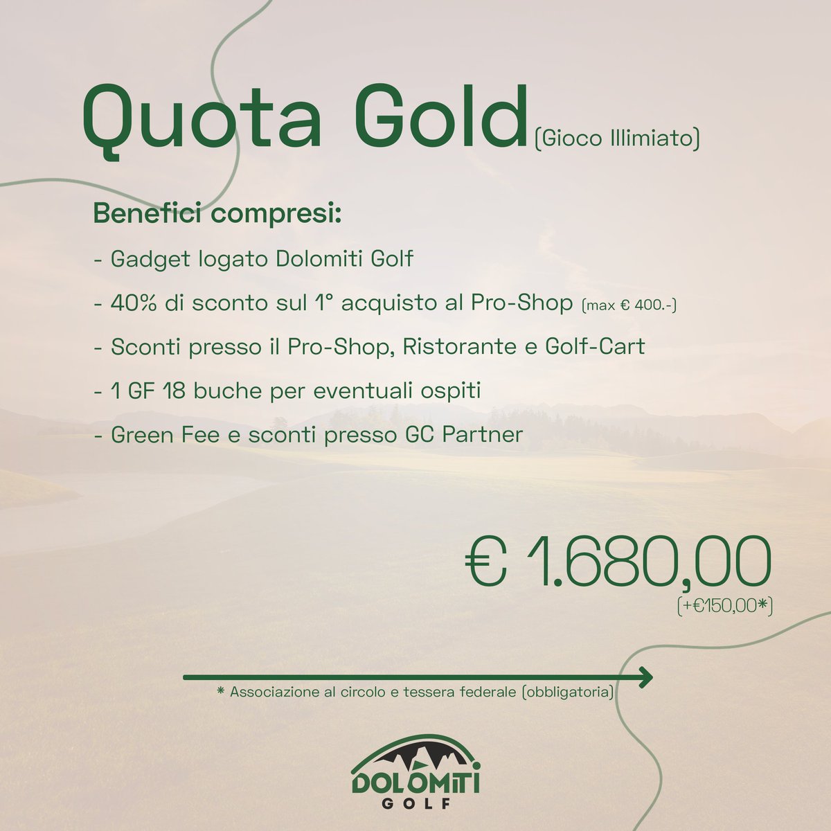 DOLOMITIGOLF's tweet photo. VUOI GIOCARE A GOLF? ⛳

Finalmente disponibili le nuove Quote 2024 del
Dolomiti Golf📍

Scopri subito le Quote di questo 2024🔜

La versione integrale sul nostro sito:
https://t.co/amvHHLh32w🌐

Maggiori informazioni allo +39 0463 832698 oppure
scrivendo a info@dolomitigolf.it https://t.co/ZyqusrLi7C
