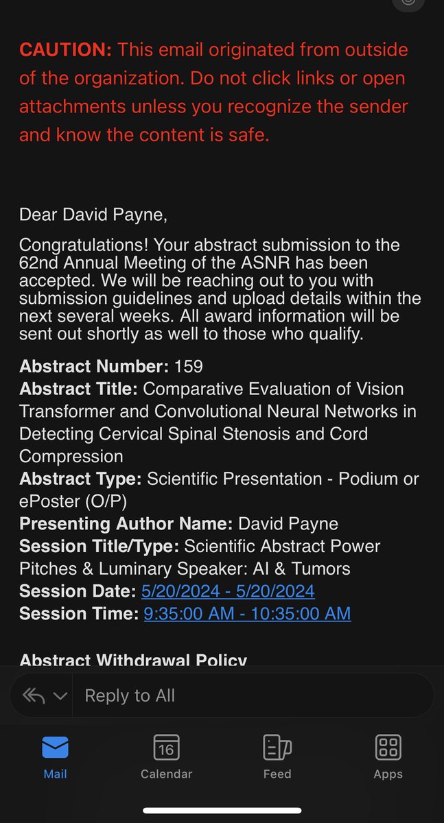 DavidLPayneMD's tweet photo. Thrilled to announce 4 of our abstracts, including my MS thesis @sbubmi were accepted at @TheASNR. Congrats to #futureradres @kferramed, @vahnibernardmed, and Steven Chen, and thank you to my mentor @prateekprasana 🪩🥳🎉🩻🤓

#radres 
#ASNR2024
#ArtificialInteligence https://t.co/pKPuYRurcB