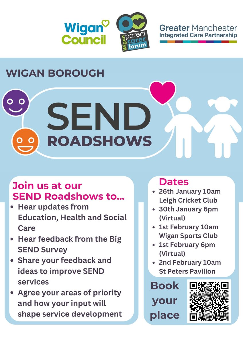 Wigan Borough SEND Roadshows - please use the QR Code to book your place