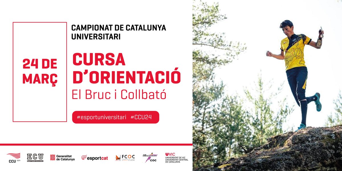 EsportsUB's tweet photo. #Orientació | 🏃♀️ Arriba el Campionat de Catalunya Universitari d'Orientació! T'ho perdràs?
📅 24 de març
📍 El Bruc i Collbató
👉 https://t.co/Ky0BtWI4jb
#EsportsUB #UniTennis #EsportUniversitari #CCU24 https://t.co/kmThBESGpk