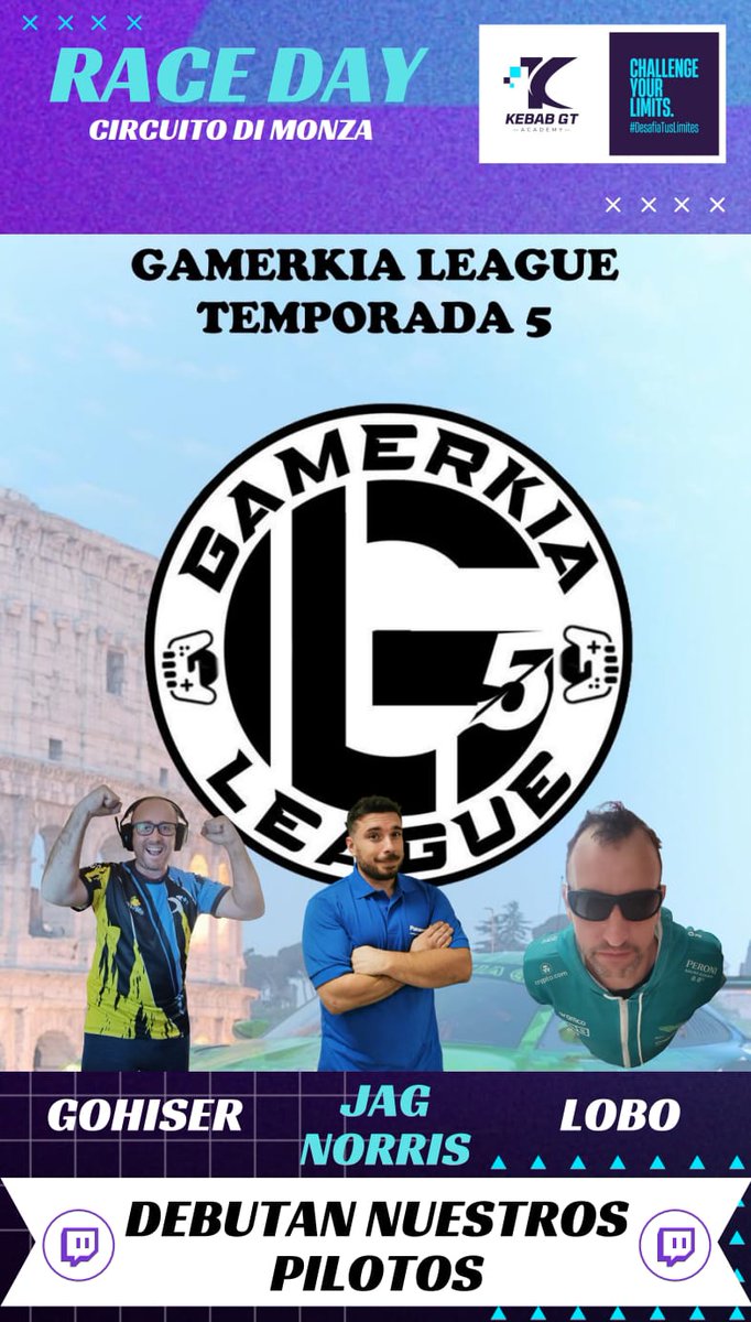 📢🌐🚨 KEBAB NOTICIAS 🚨🌐📢

Comenzamos la temporada con el debut en pista de nuestros 3 pilotos en la...! 

🏆<a href="/GMK_Gamerkia/">Gamerkia</a> LEAGUE5🏆

🏎️💨🏁 <a href="/Tururu233/">LOBO23 THE GOAT</a> Division 5A
🏎️💨🏁 <a href="/jag_norris/">JAG</a>   División 6A
🏎️💨🏁 <a href="/GoHiSer/">G🐣HISER</a>     Division 5B

Mucha suerte compañeros!!! 💪