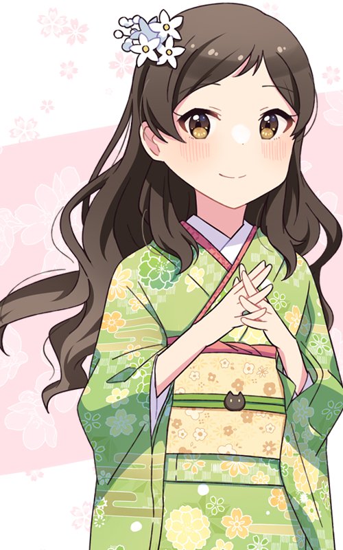 kitazawa shiho 1girl japanese clothes kimono solo long hair brown hair hair ornament  illustration images