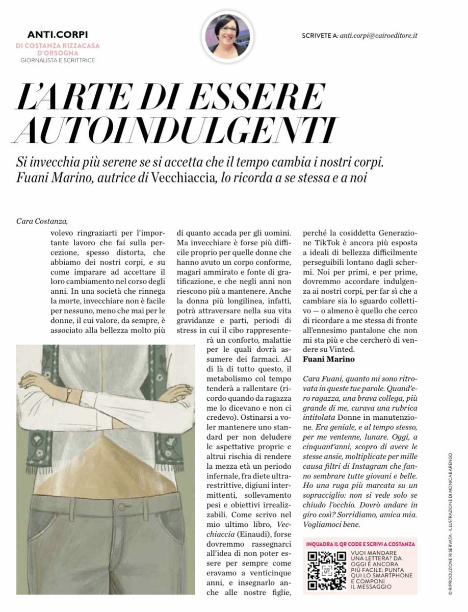 Invecchiare con autoindulgenza. <a href="/FuaniMarino/">Fuani Marino</a> ad #AntiCorpi: “Ostinarsi a voler mantenere uno standard per non deludere le aspettative proprie e altrui rischia di rendere la mezza età un periodo infernale, fra diete ultra-restrittive, digiuni intermittenti, sollevamento pesi…”