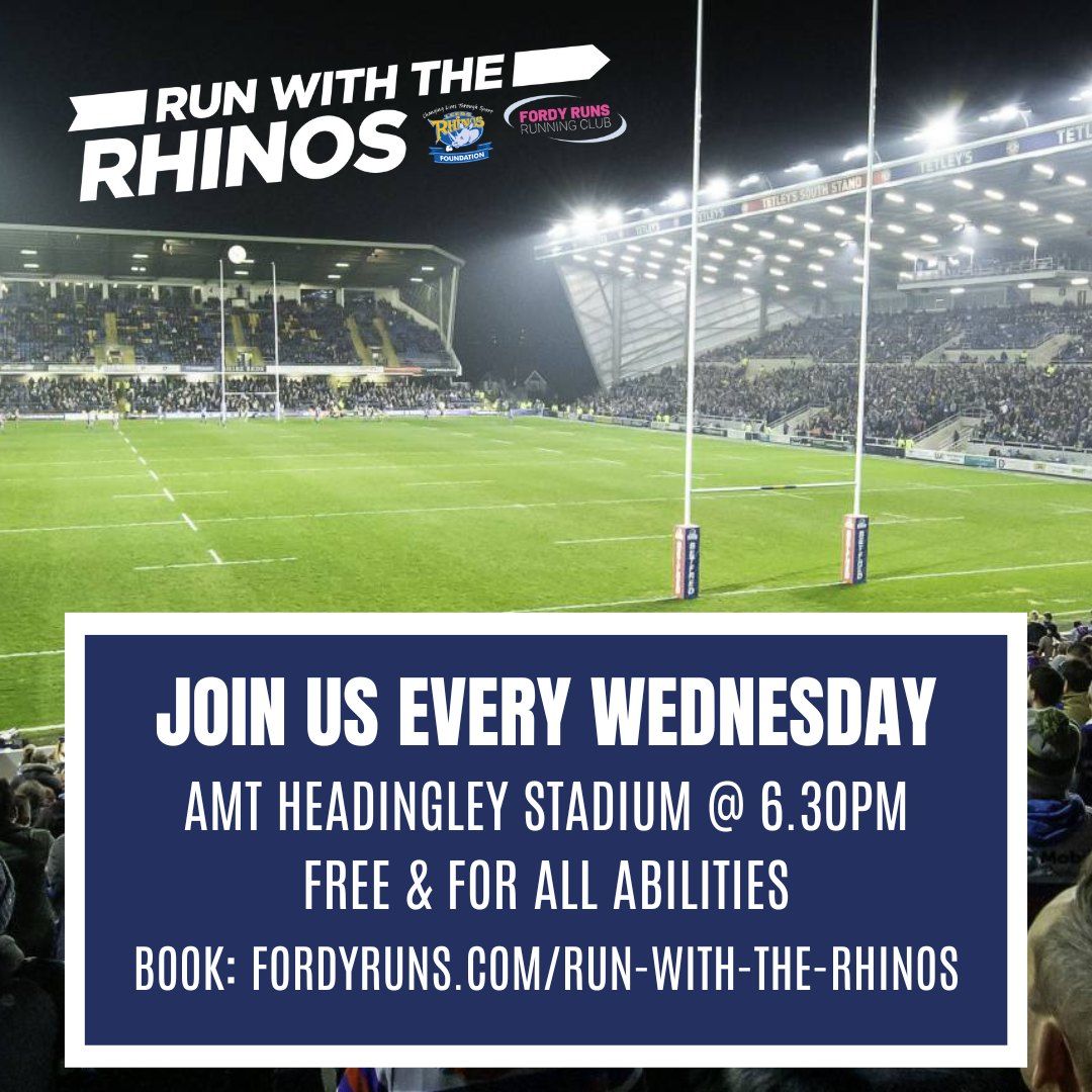 𝗥𝘂𝗻 𝘄𝗶𝘁𝗵 𝘁𝗵𝗲 𝗥𝗵𝗶𝗻𝗼𝘀 every Wednesday 📍 HEADINGLEY STADIUM ⏰ 6.30PM 🆓 FREE & FOR ALL ABILITIES 🎟️ Secure your place here 👉 buff.ly/48TQC88