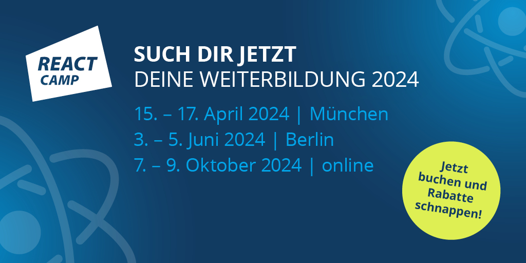 camp_react's tweet image. 📅 Hast du dich schon für eine Weiterbildung dieses Jahr entschieden❓ Frühling, Sommer oder Herbst - wir geben dir die Chance deine React-Kenntnisse jederzeit auf das nächste Level zu bringen 🚀
Unsere Termine: ow.ly/Qyxb50Qri3X