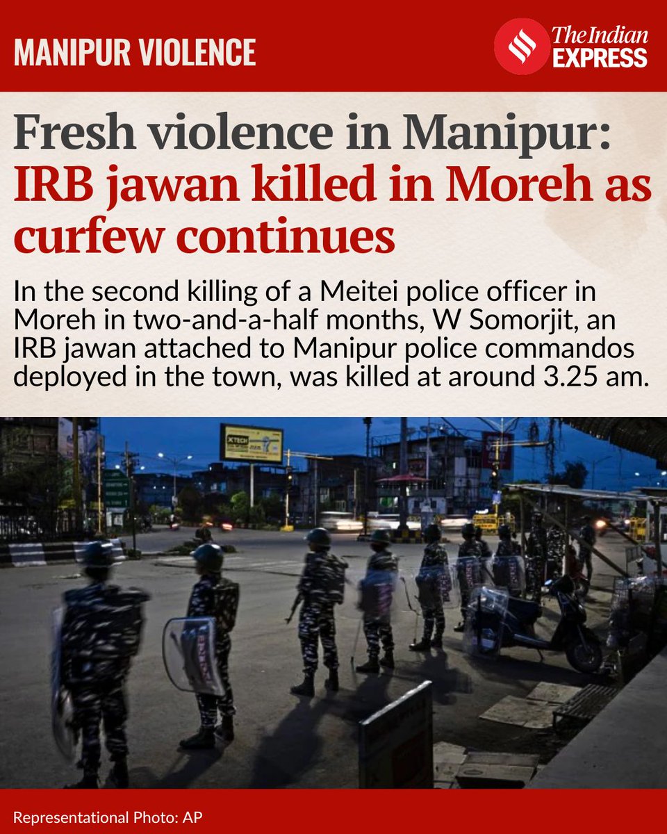 An Indian Reserve Battalion (IRB) jawan was killed in the violence-hit border town of #Moreh early on Jan 17, following which the #Manipur Home Department Commissioner requested the Union Ministry of Home Affairs for helicopters for medical emergencies and to airlift troops and…