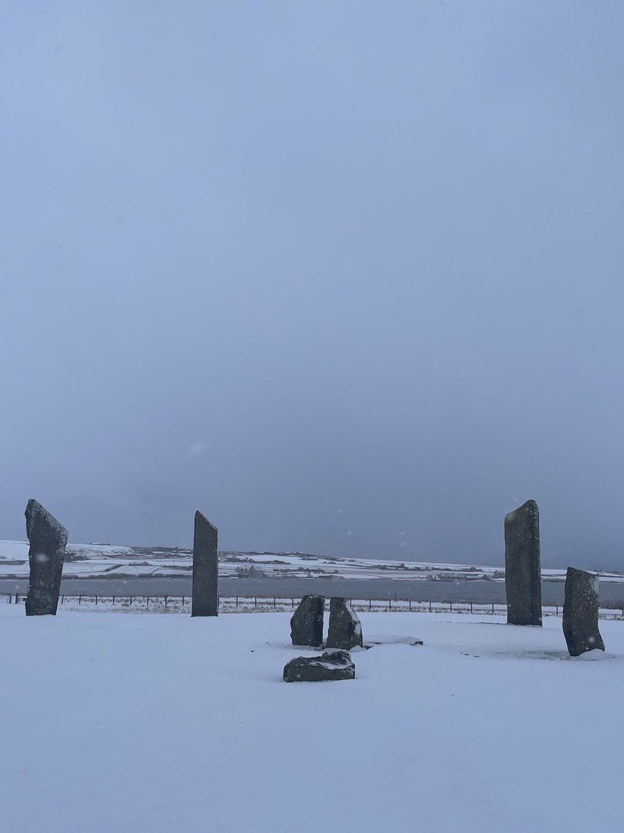 BrodgarRanger's tweet photo. Apologies folks but there will be no ⁦@HistEnvScot⁩ ranger walk today at the Stones of Stenness and Barnhouse. It’s a cold and snowy day here, get your simmets and ganseys on and stay warm and cozy inside. https://t.co/VkagJ2i5ht