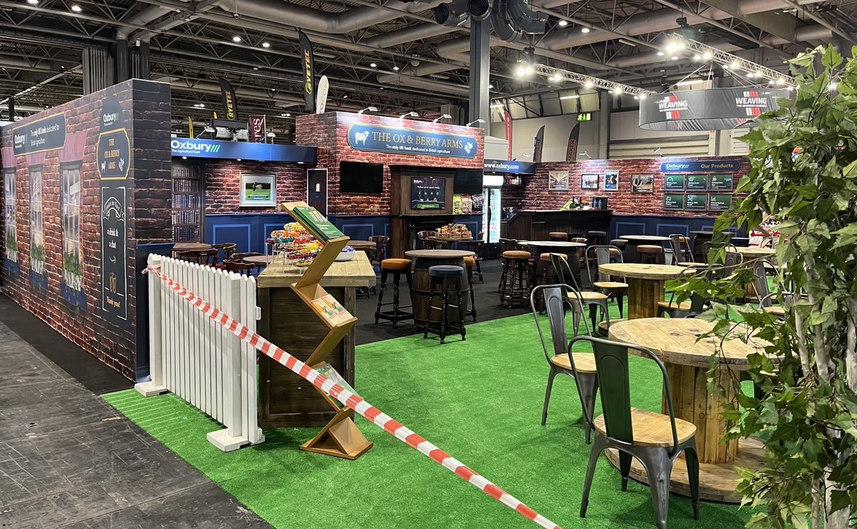 Latest stand build of the now infamous Ox and Berry Arms, this time it included a beer garden. All ready to go for the show at the NEC. #exhibitions #design #print #lookingmightyfine 😀