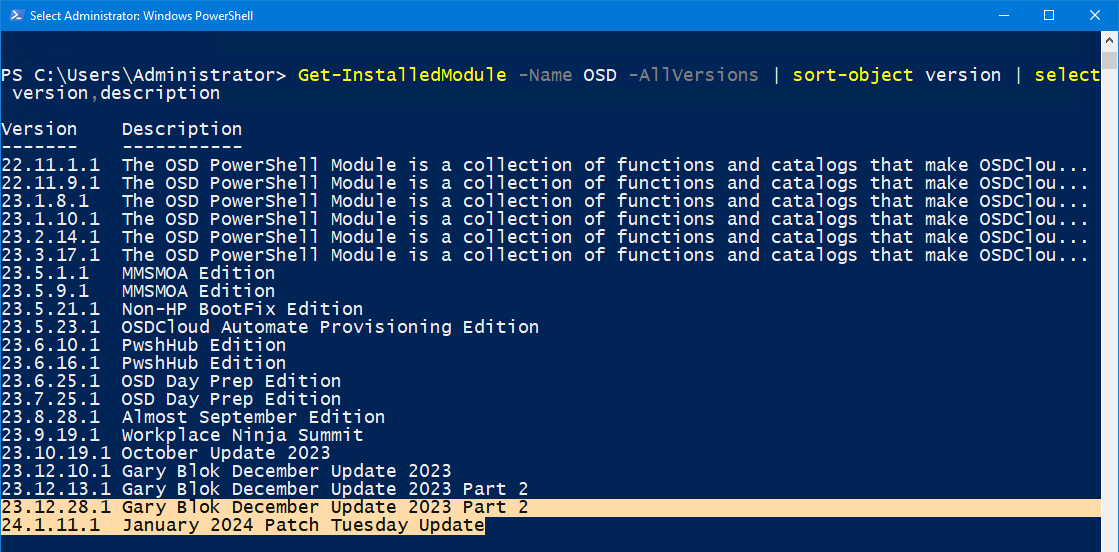 manelrodero's tweet image. Thank you very much for the warning Johan ;-)
I was testing all versions of the OSD module during the month of December and could not find LCU.
I assume that Gary/David managed to obtain the correct information to be able to download and apply the update.
#OSDBuilder