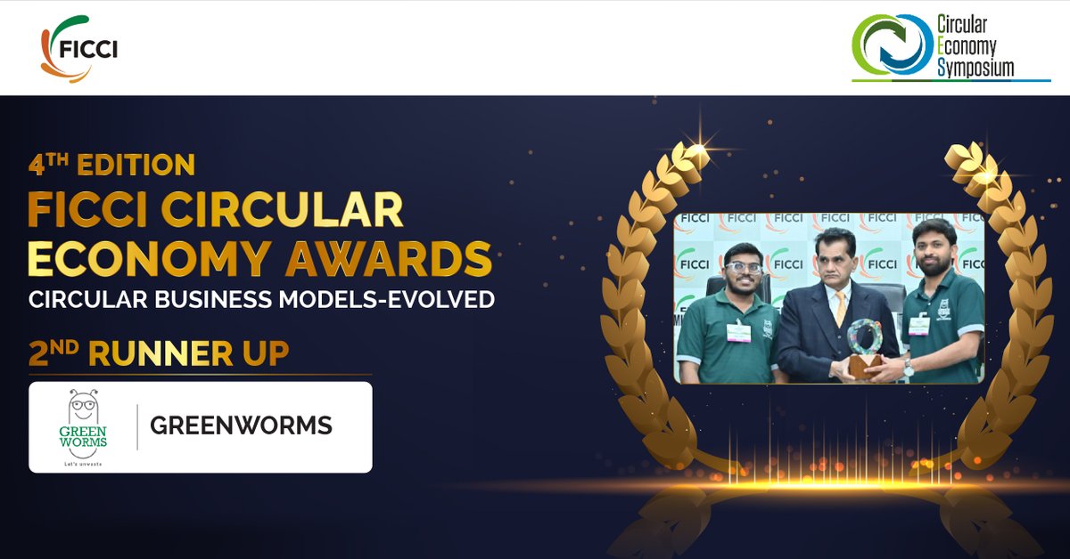 QF_FICCI's tweet photo. Thrilled to announce the 2nd Runner-Up of the Circular Business Models-Evolved category at the 4th edition of the FICCI Circular Economy Awards is @Greenworms1
Their commitment to sustainable practices is truly commendable.

Visit https://t.co/FFYRY1hGVs

#FICCI #CES2024 #Vision https://t.co/Kf34ZJODpV