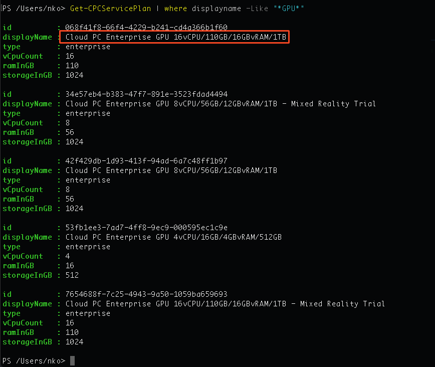 NielsKok5's tweet image. CloudPC GPU variants:

Found with the Graph API calls via PSCloudPC

#PSCloudPc #CloudPc #Windows365