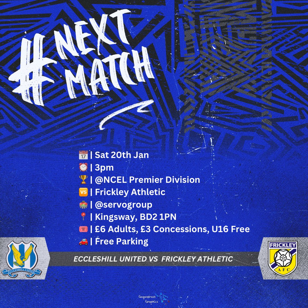 keighleytownfc_'s tweet photo. NEXT MATCH ⚽️ 

We are at home again!! Welcoming @frickleyafc ☺️

📅 | Sat 20th Jan
⏰ | 3pm 
🏆 | @NCEL Premier Division
🆚 | Frickley Athletic 
🏟️ | @servogroup 
📍 | Kingsway, BD2 1PN
🎟 | £6 Adults, £3 Concessions, U16 Free
🚗 | Free Parking https://t.co/pr7v53lQHn
