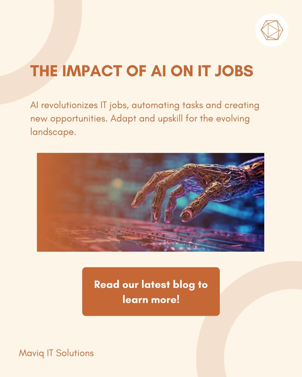 MaviqSolutions's tweet image. Rapid AI integration in IT: Transforming jobs, redefining roles. Adapt or be left behind! 

#Maviqservices
#TechEvolution #JobTransformation #FutureOfWork #DigitalDisruption #AutomationImpact #ITIndustryShift #SkillsUpgrade #Adaptability #InnovationWave
#Maviqitsolutions