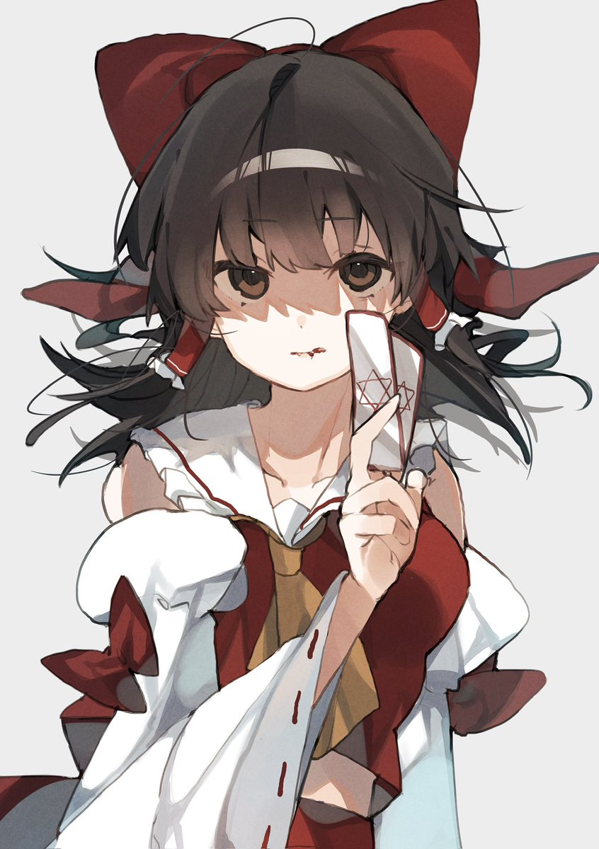 hakurei reimu 1girl solo bow red bow detached sleeves brown eyes hair bow  illustration images