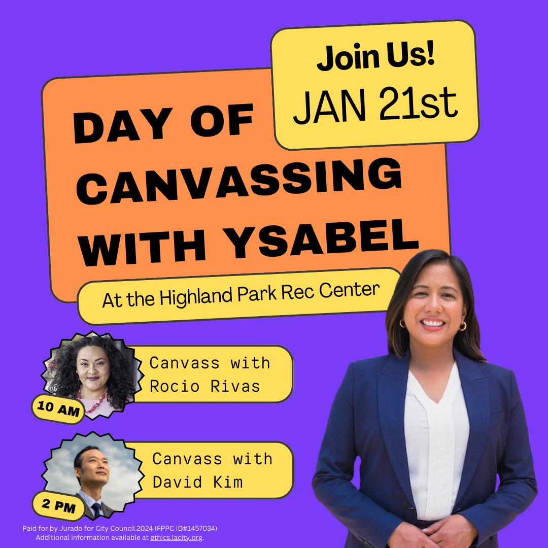 It’s GO TIME, baby! Pull up to highland park rec center THIS Sunday and knock doors with me, @DavidKimForCA and @drrivas2022 as we come together for a CD-14 that works for all of us! C’mon y’all. We’ve got a city to win! Bit.ly/cd14volunteer