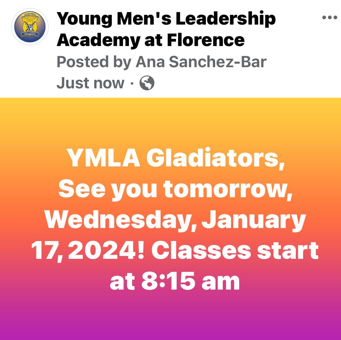 See you guys Wednesday at 8:15 am!!