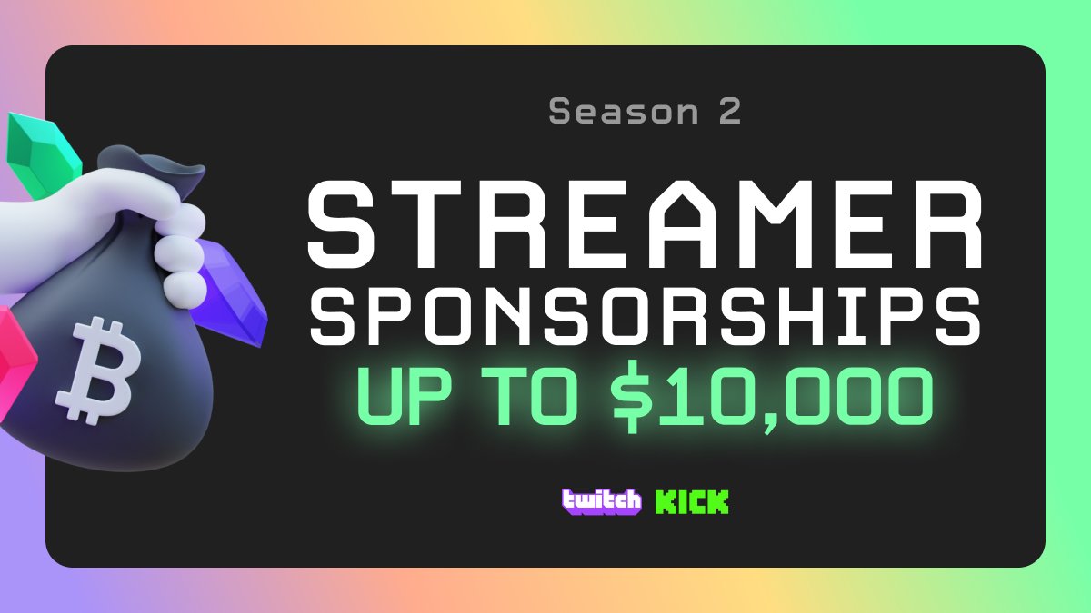 🚨$100 GIVEAWAY!
🎥JOIN OUR SEASON 2 GAMBLING STREAMERS SPONSORSHIPS!

💵$250-$10,000 balances based on community size!
👯Minimum 5,000 REAL followers + discord server

🔄 RT, like, and comment a channel link for a chance to win $100!