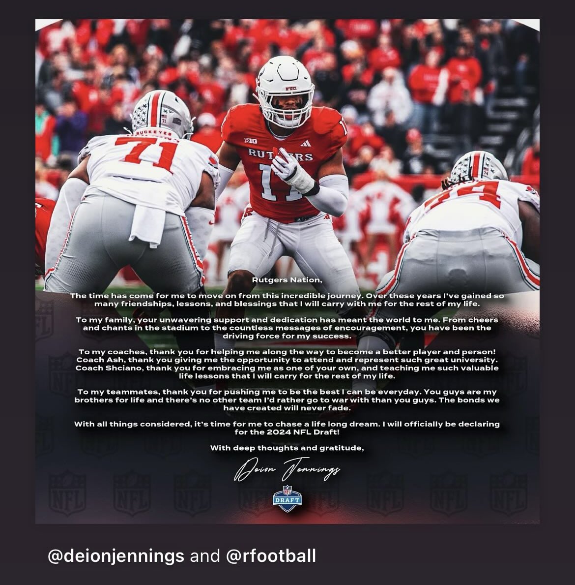 TCreekSports's tweet photo. ⚡️🏈Good luck to our Creek Alum who have recently declared for the NFL draft!🏈⚡️
Devin Leary (Kentucky)
Tarheeb Still (Maryland)
Deion Jennings (Rutgers)
We are so proud of you!! #HFTCP4L https://t.co/KxfVebnDjI
