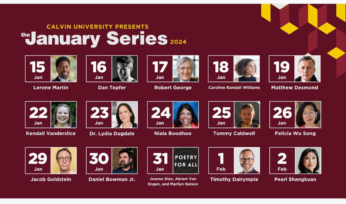 Dr. Wiebe Boer (@drwiebeboer) on Twitter photo Brilliant start to the 2024 <a href="/Calvin_Uni/">Calvin University</a> <a href="/JSeriesCalvin/">The January Series</a> w/ <a href="/DirectorMLK/">Lerone A. Martin</a> speaking on MLK’s mission against the 3 evils of racism, poverty & militarism
& <a href="/tepferdan/">Dan Tepfer</a> speaking & performing at the intersection of Bach & AI. Next up: <a href="/McCormickProf/">Robert P. George</a> on Religious Liberty & the Human Good Brilliant start to the 2024 <a href="/Calvin_Uni/">Calvin University</a> <a href="/JSeriesCalvin/">The January Series</a> w/ <a href="/DirectorMLK/">Lerone A. Martin</a> speaking on MLK’s mission against the 3 evils of racism, poverty & militarism
& <a href="/tepferdan/">Dan Tepfer</a> speaking & performing at the intersection of Bach & AI. Next up: <a href="/McCormickProf/">Robert P. George</a> on Religious Liberty & the Human Good