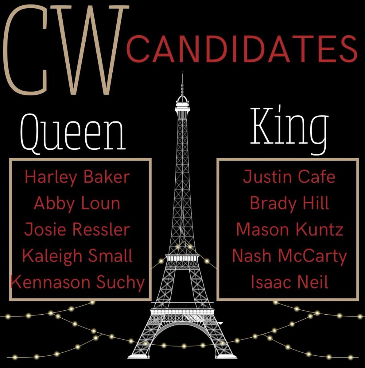 Courtwarming Candidates, don’t forget we are taking your group picture tomorrow at 11:00 on the learning stairs. Dress nice~no jeans