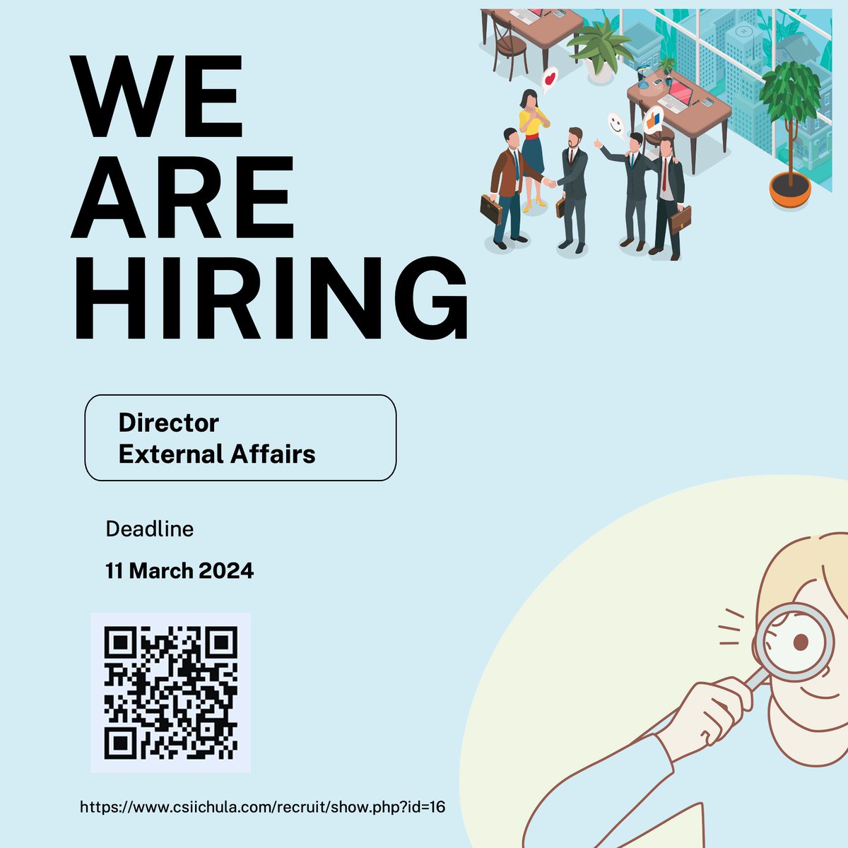 csiichula's tweet photo. 🌏 Join our team as Director, External Affairs! 

✅ International Managerial experience
✅ 7-8 years (Bachelor's) or 4 years (Master's) 
🌟Shape the future of innovation  
✨Apply now! 
#Vacancy #ExternalRelations #Innovation #Partnerships 
https://t.co/dwY8W3BXcT https://t.co/JCHg3pZz4O