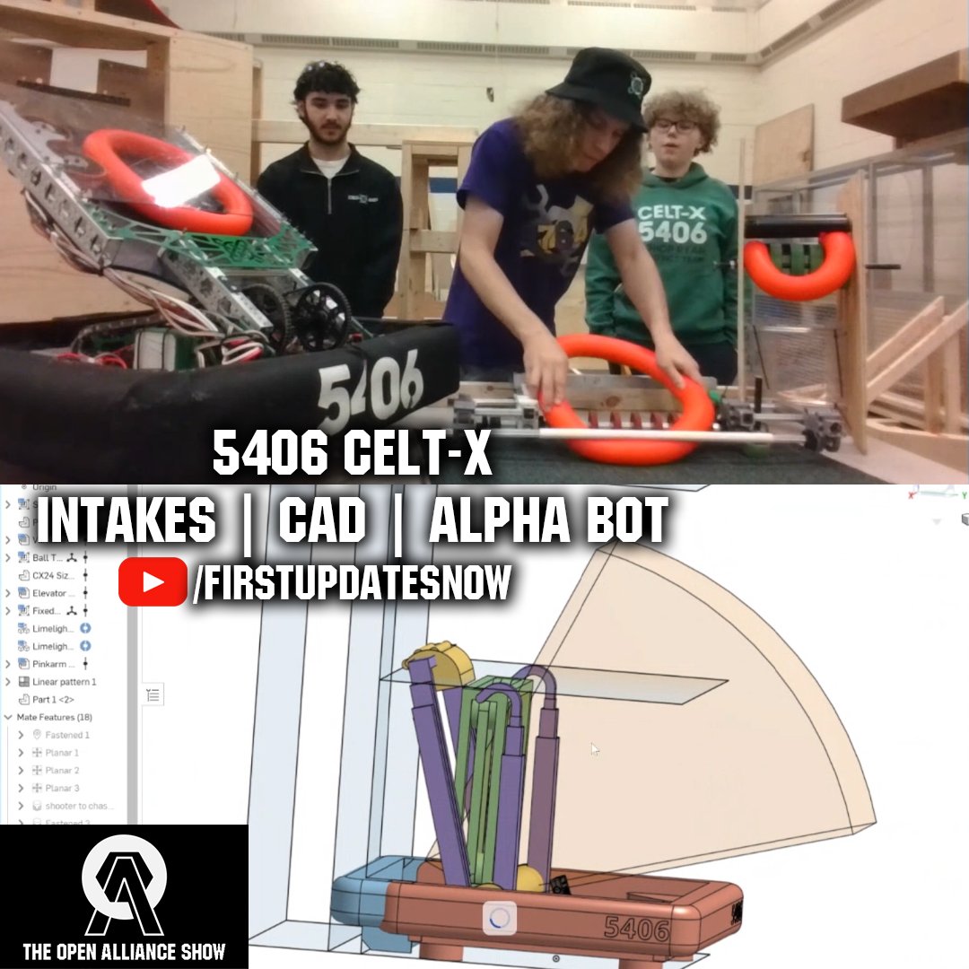 youtu.be/L00abvR8fJg 5406 @celtxrobotics brings an awesome showcase in this edition of The Open Alliance Show. From Intake prototypes to their Crayola CAD, Alpha Bot objectives, practice field and more; 5406 is primed for another awesome season!