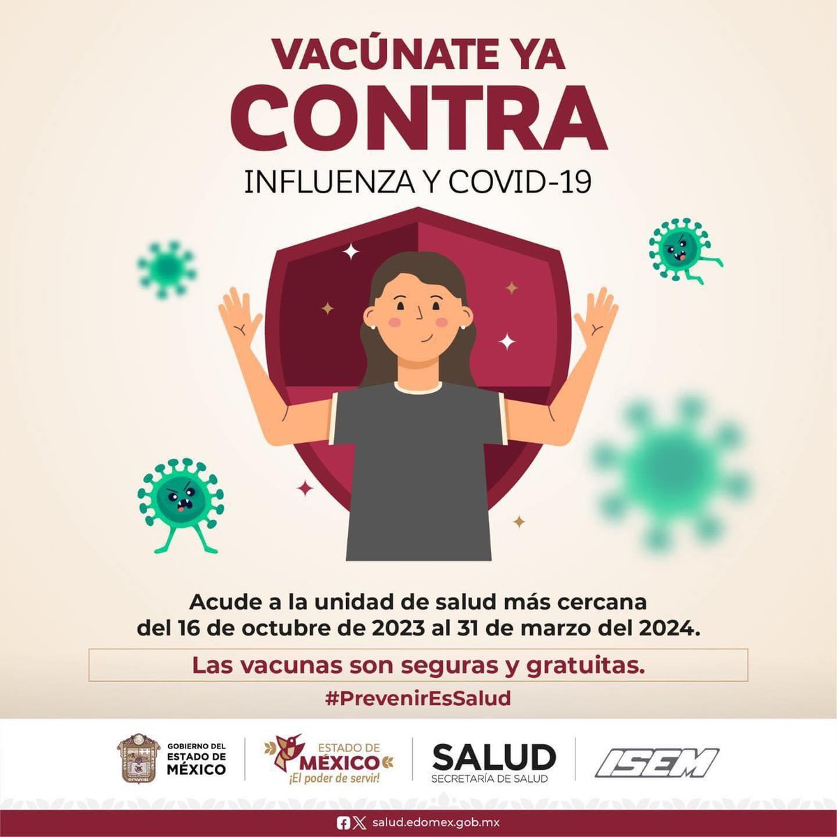 Vacúnate contra la #Influenza, en esta
#Temporadalnvernal es importante reforzar las medidas preventivas y prevenir las enfermedades respiratorias.
#CuidemosTodosDeTodos
