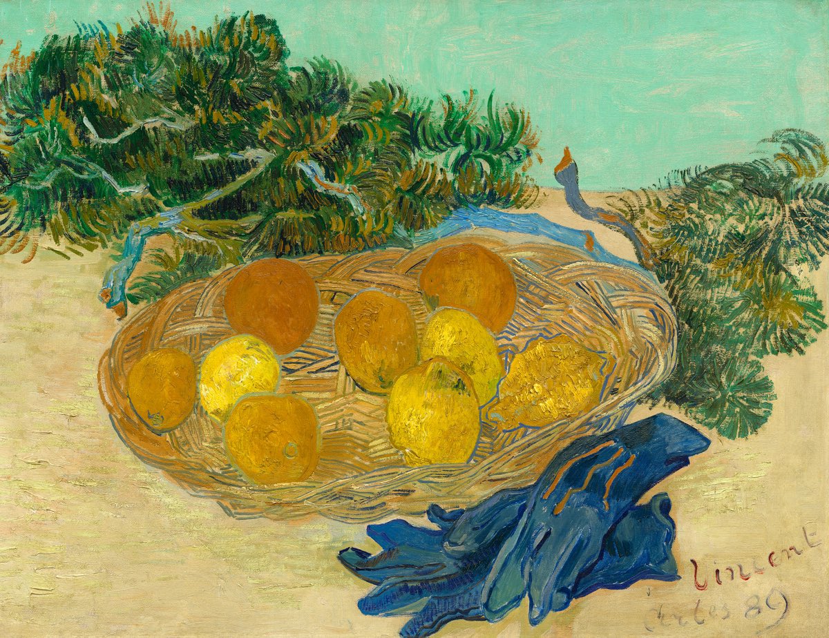 #VanGogh of the Day: Still Life of Oranges and Lemons with Blue Gloves, January 1889. Oil on canvas, 48 × 62 cm. National Gallery of Art, Washington, D.C. @ngadc