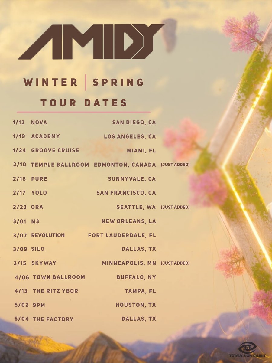 totalvisiontal's tweet photo. Upcoming @AmidyMusic Tour Dates! ✈️ #AMIDY https://t.co/Va5cO47pe0
