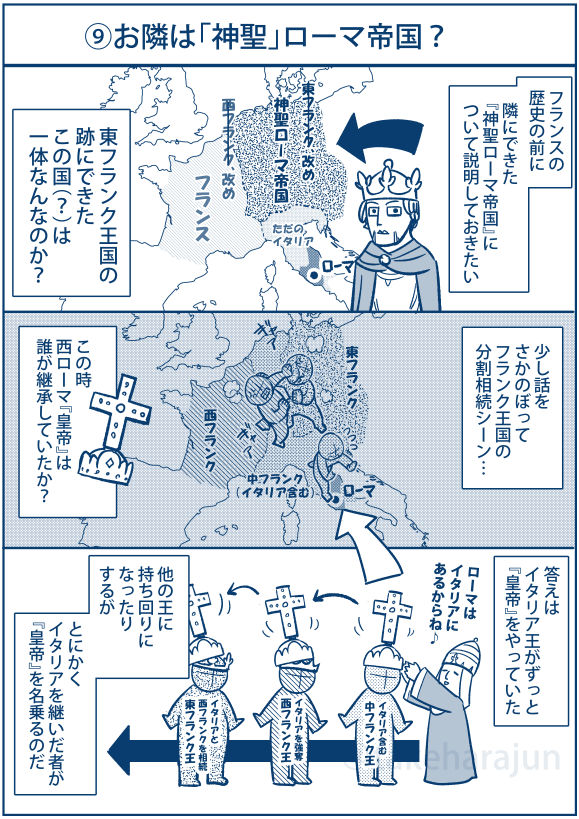 『神聖』ローマ帝国の名称がいつ始まったかは、これまた定義によるそうです。 自分ドイツの歴史ってからっきしなんですよね、なので今後はフランスばかりです。ドイツは他の方々に委ねたいと思います。 ざっくり中世フランスができるまで⑨ (次回で10回ですが、まだ終われそうにないです)