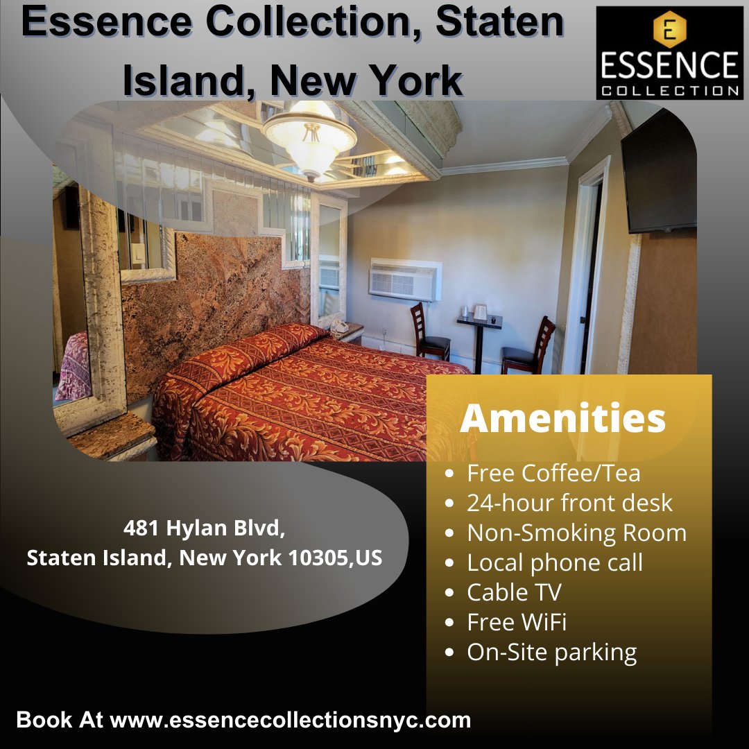 Enjoy luxury amenities at the Hotels near Newark Airport NY like we offer a clean, &amp; affordable place to stay Staten Island, NY then choose our Essence Collection.
Visit: essencecollectionsnyc.com &amp; Ph: +1 (718) 981-2030
#essencecollection #hotels #airport #NYhotel #island #rooms