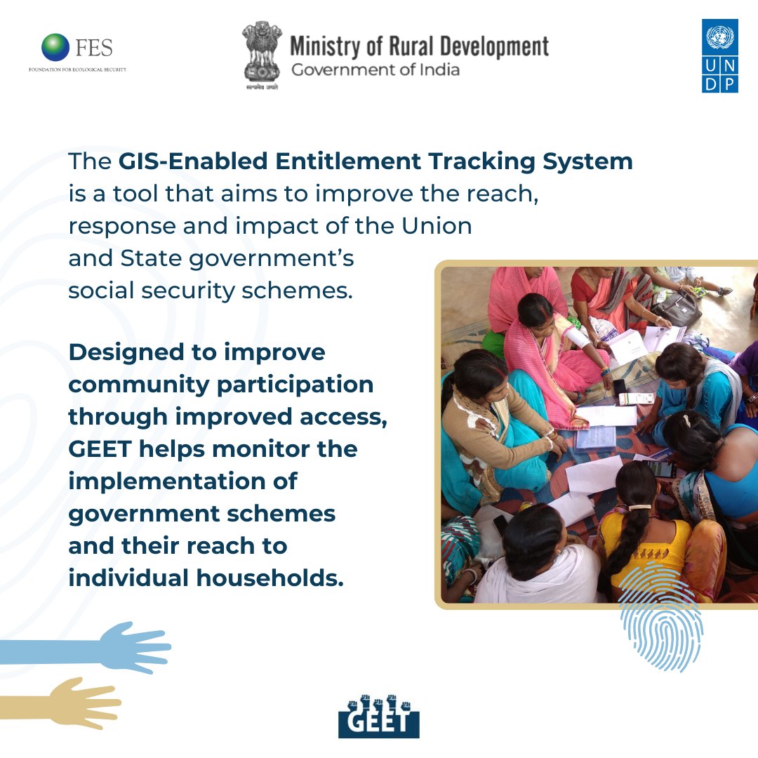 GEET connects diverse marginalised communities with the information of entitlements available to them via State and Central welfare schemes. 
#TechForDevelopment #GEET #GIS #Monitoring #DataForDevelopment #Welfare #TechforGood