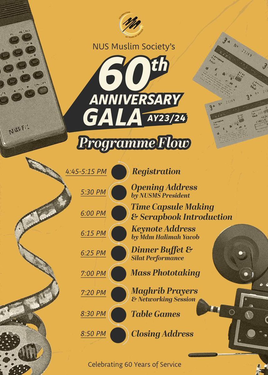 nusms's tweet photo. Assalamualaikum everyone! Join us as we celebrate 60 years of service, legacy and community at our NUSMS 60th Anniversary Gala! 

Get ready for an evening filled with nostalgia and reminiscing as we transport you back to the vibrant 1960s!

Sign-up now: https://t.co/mYtrYLb7Xr https://t.co/7LoMIctzJe
