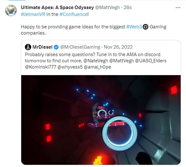 cubexnft's tweet photo. @TFGmykL @yugalabsgaming Awesome game. People can play for FREE in the #Confluence. It is very similar to the #Confluence's #JetmanVR released in 2022 and also the #Confluence's #StarPilot 2023. https://t.co/8y81urhHQK