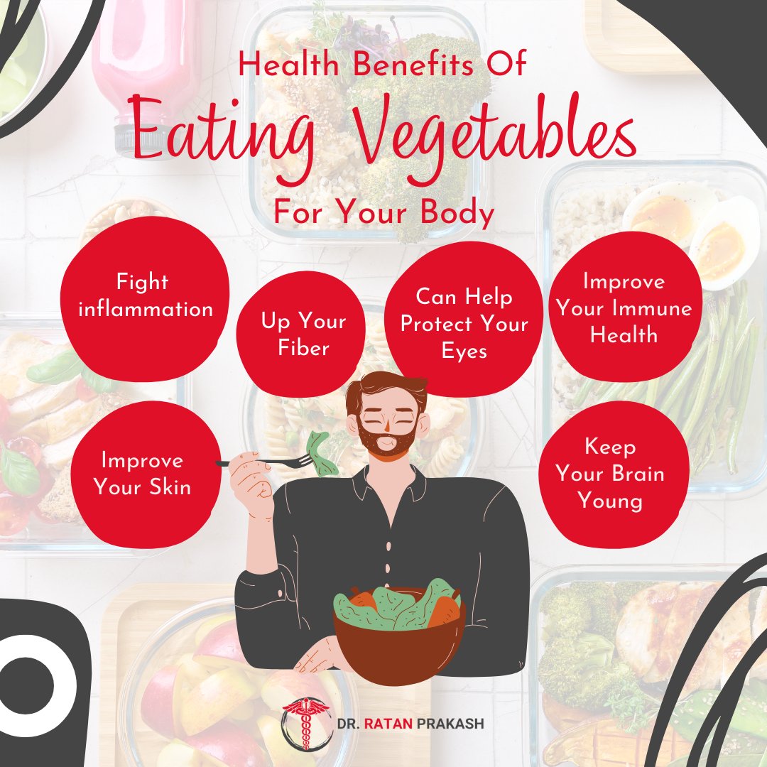 Do you know the incredible health benefits of incorporating more vegetables into your diet? Your body will thank you! 💚

#VeggiePower #HealthyEating #VegetableBenefit #HealthBenefit #HealthyLife #HealthTips #HealthyDiet #NutritionMatters #EatYourGreens #drratanprakash #mbbs
