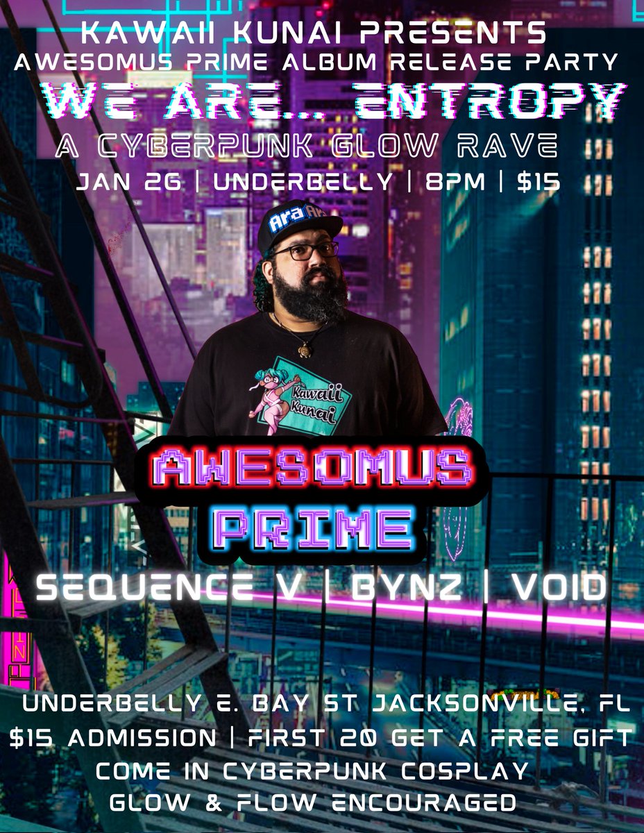 Jan. 26th at Underbelly Jacksonville, FL I'm throwing a Cyberpunk Glow Rave to celebrate my next release! Tickets are $15 (link in B10) doors at 8pm! See you there chooms!