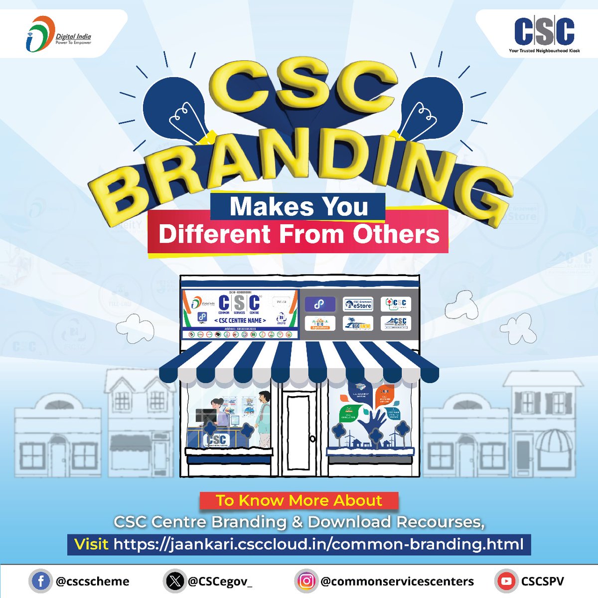 Dear VLEs, Don't forget to Update your Centre with the New Branding... Visit the following link to learn about #CSC Centre branding & download recourses now. jaankari.csccloud.in/common-brandin… #DigitalIndia #CSCBranding #CSCJaankariSuvidhaPostal #DigitalInclusion #JaankariSuvidhaPortal