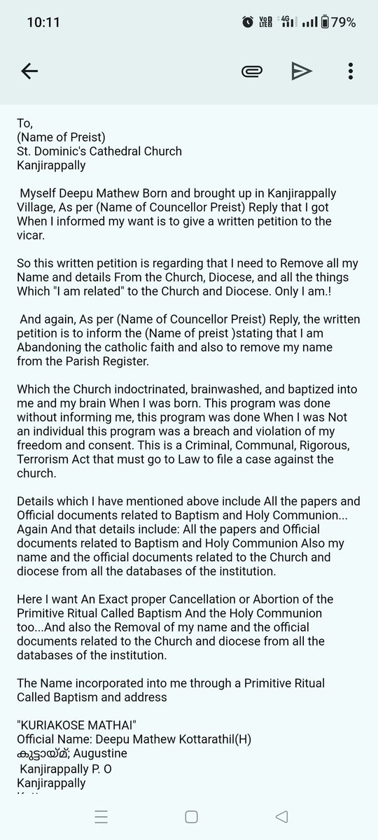 deepus88888's tweet photo. Letter Of Withdrawal of Me From Religion, to Preist of Parish. I quit From the identity of Religion that the Church injected into me and my brain When I was born..
#religion #preist #Church #Christianity https://t.co/Dvoqsdak48