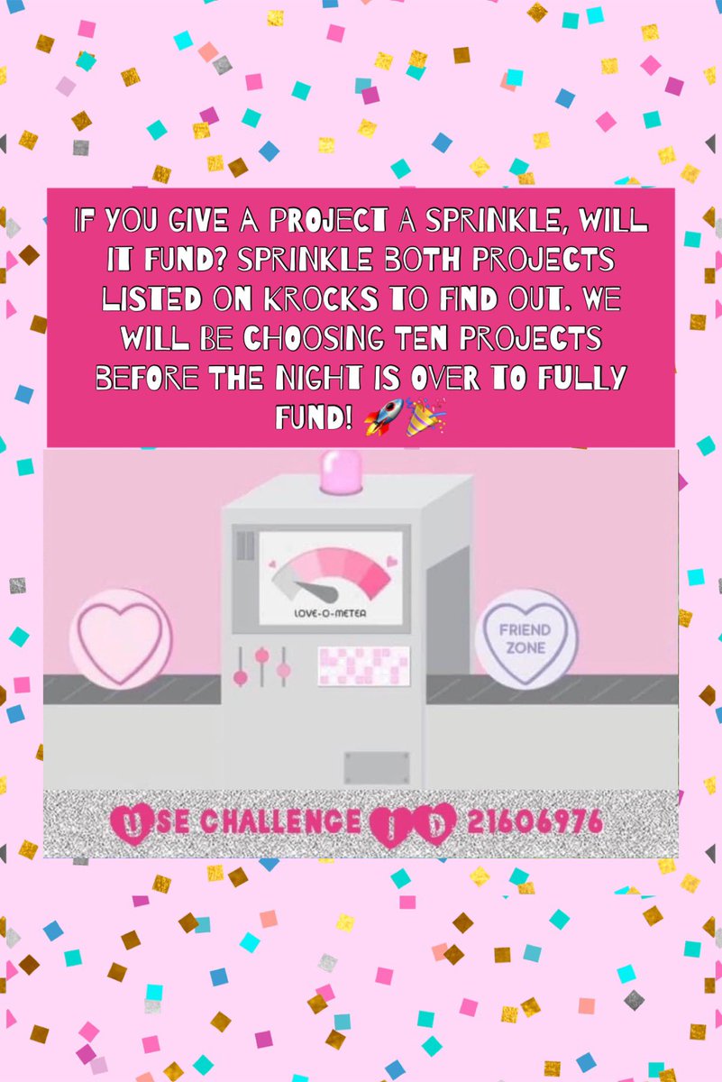 KrocksPage's tweet photo. If you give a project a sprinkle, will it fund? 🎉Sprinkle both projects listed on KRocks to find out: https://t.co/W9dksea93h

Share your project below w/ our challenge id as we will be choosing TEN projects to FUND &amp; selecting projects to add to our giving page. #KindnessRocks https://t.co/hGI7mfXc7F