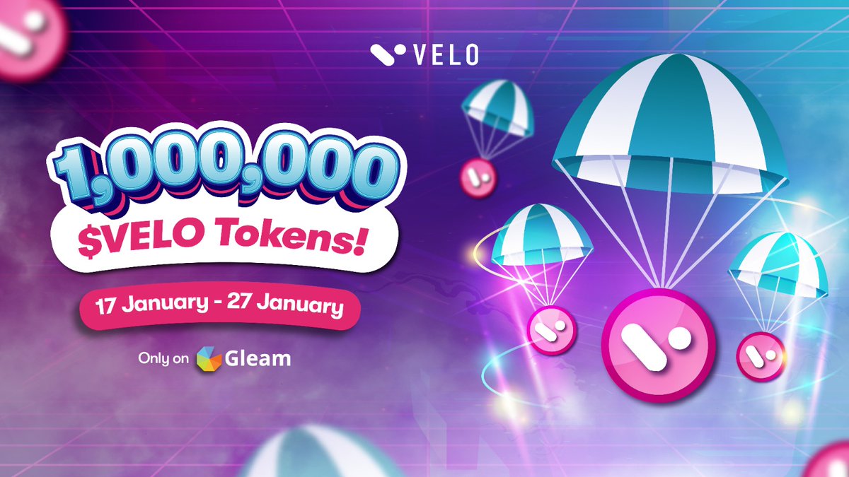 📢 Announcing the 1,000,000 $VELO Airdrop! 🗓️ January 17th - January 27th Complete the requirements in the link below 👇🏻 Gleam Link: gleam.io/P72D7/velo-air… Good luck and all the best! #Velo #DeFi #Universe #VeloAirdrop